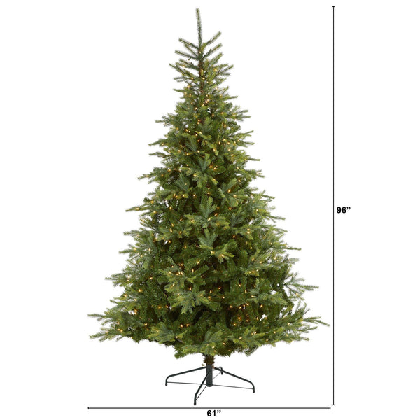 8’ North Carolina Spruce Artificial Christmas Tree with 650 Clear Lights and 1303 Bendable Branches