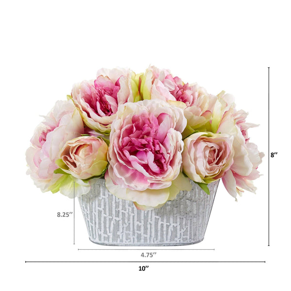 8” Peony Artificial Arrangement in Decorative Vase