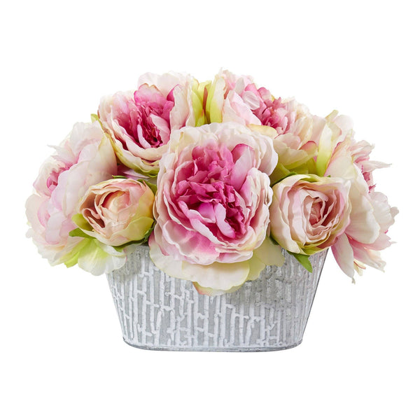 8” Peony Artificial Arrangement in Decorative Vase