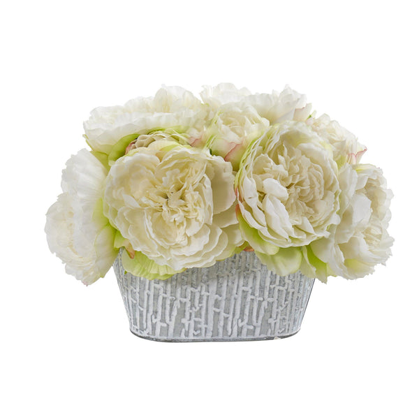 8” Peony Artificial Arrangement in Decorative Vase