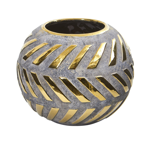 8” Regal Round Stone Vase with Gold Accents