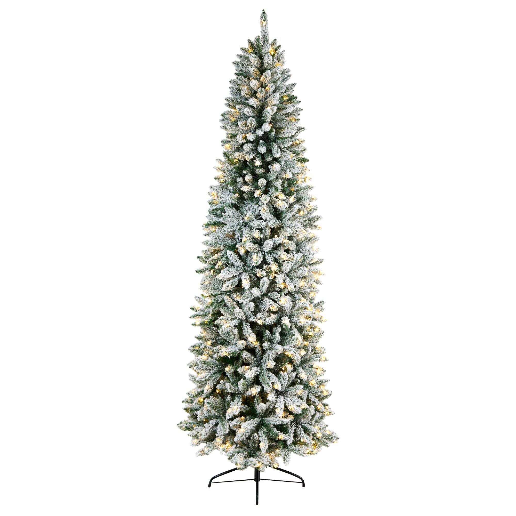 8' Slim Flocked Montreal Fir Tree with 400 Warm White LED Lights