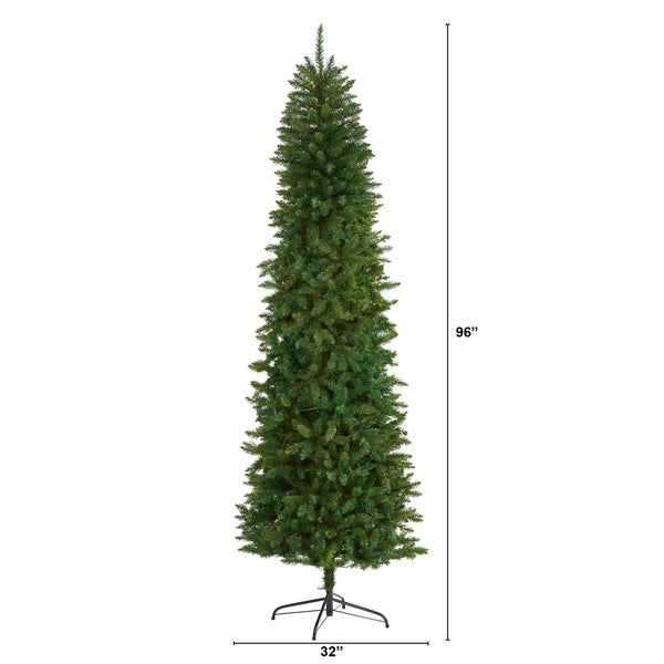 8’ Slim Green Mountain Pine Artificial Christmas Tree with 1348 Bendable Branches