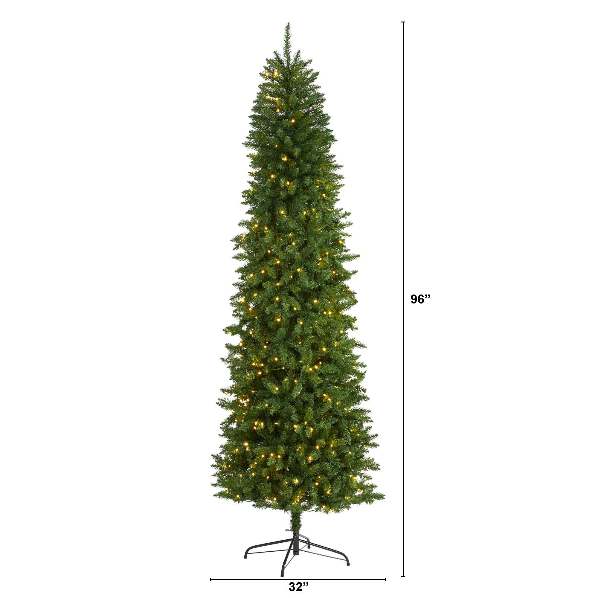 8' Slim Green Mountain Pine Artificial Christmas Tree with 400