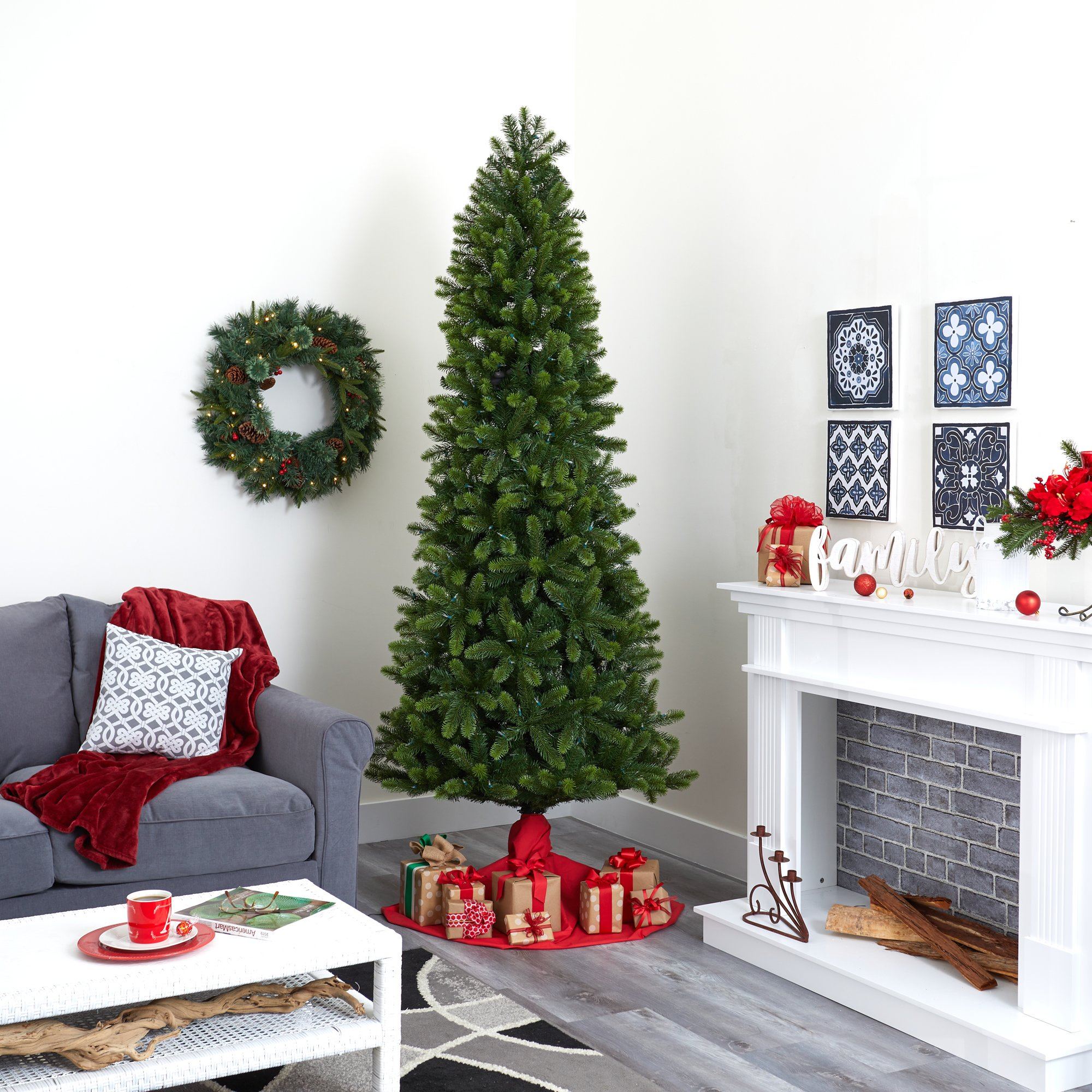 8' Slim Virginia Spruce Artificial Christmas Tree with 600 Warm