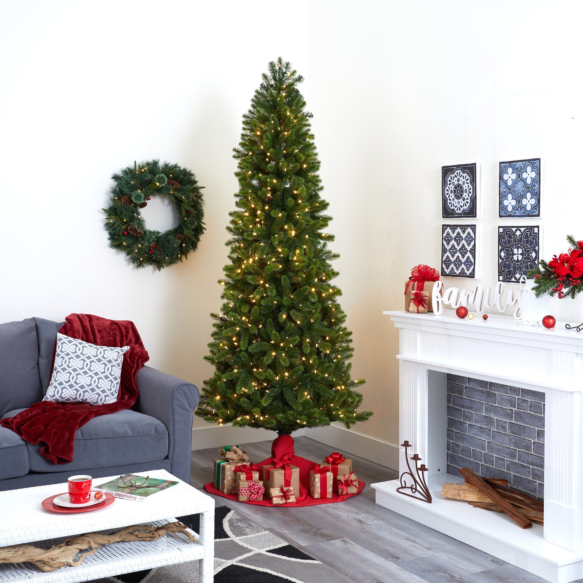 8' Slim Virginia Spruce Artificial Christmas Tree with 600 Warm