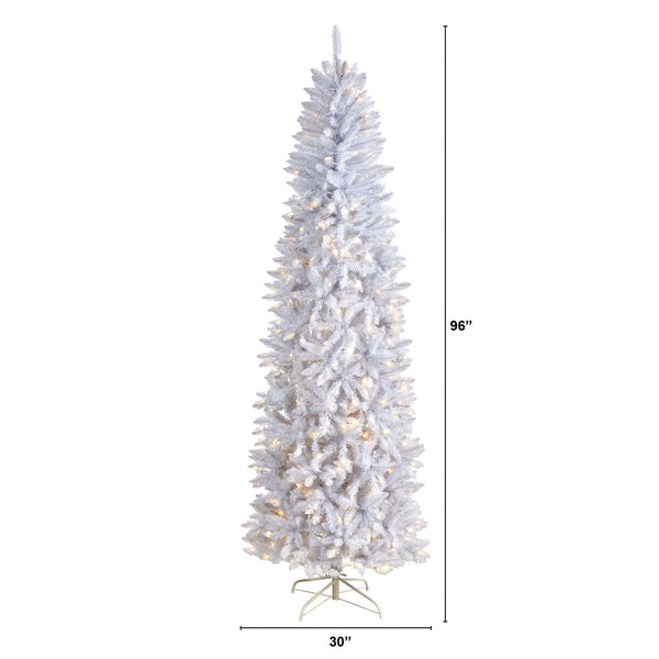 8’ Slim White Artificial Christmas Tree with 400 Warm White LED Lights and 1348 Bendable Branches