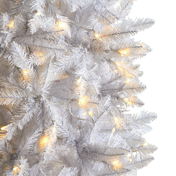 8’ Slim White Artificial Christmas Tree with 400 Warm White LED Lights and 1348 Bendable Branches