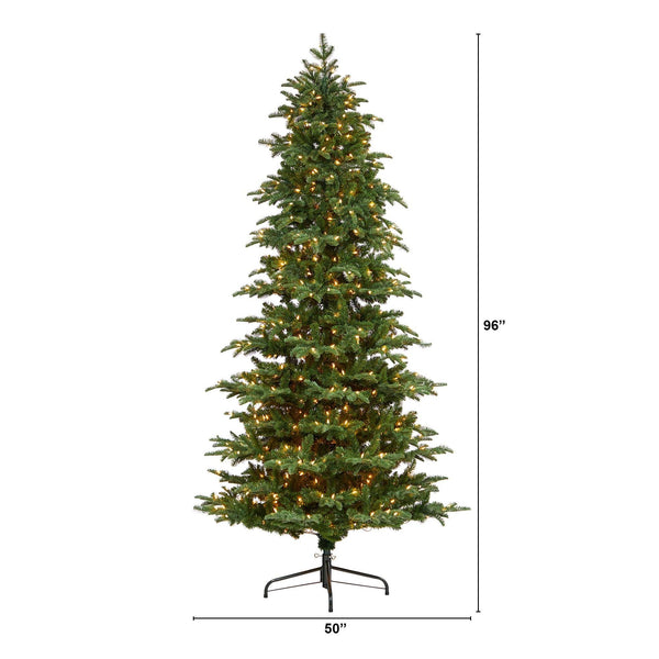 8’ South Carolina Fir Artificial Christmas Tree with 650 Clear LED Lights and 2598 Bendable Branches