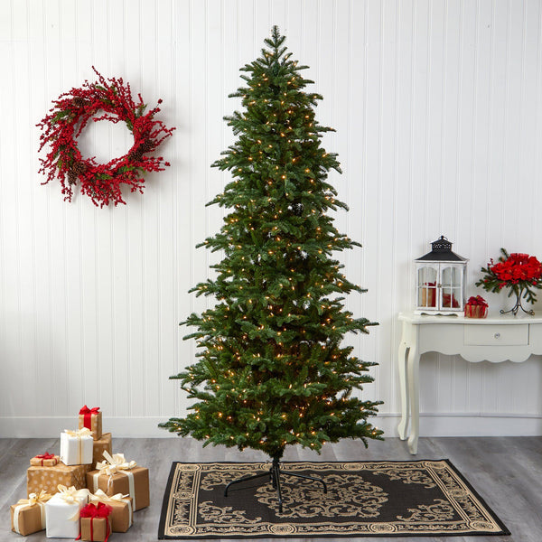 8’ South Carolina Fir Artificial Christmas Tree with 650 Clear LED Lights and 2598 Bendable Branches