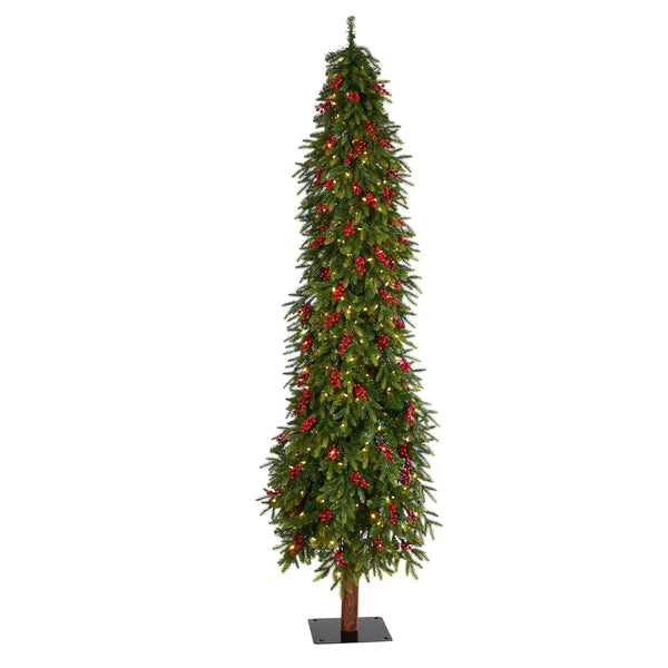 8' Victoria Fir Artificial Christmas Tree with 350 Multi-Color (Multifunction) LED Lights, Berries and 667 Branches