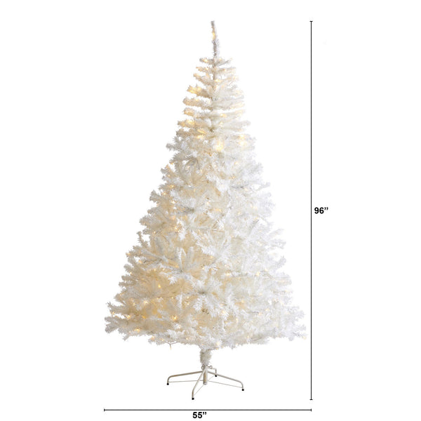 8' White Artificial Christmas Tree with 1500 Bendable Branches and 450 LED Lights