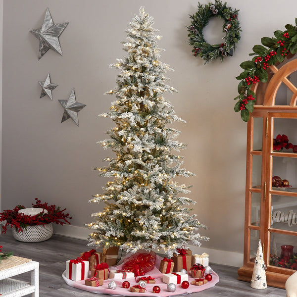 8.5’ Slim Flocked Nova Scotia Spruce Artificial Christmas Tree