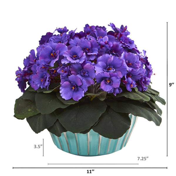 9” African Violet Artificial Plant in Turquoise Vase
