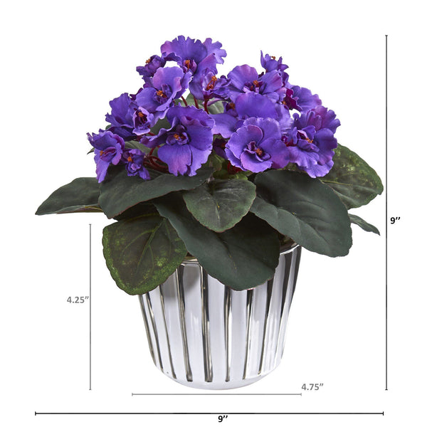 9” African Violet Artificial Plant in White Vase (Set of 2)