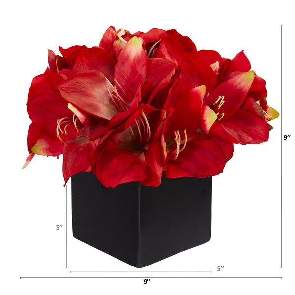 9” Amaryllis Artificial Arrangement in Black Vase
