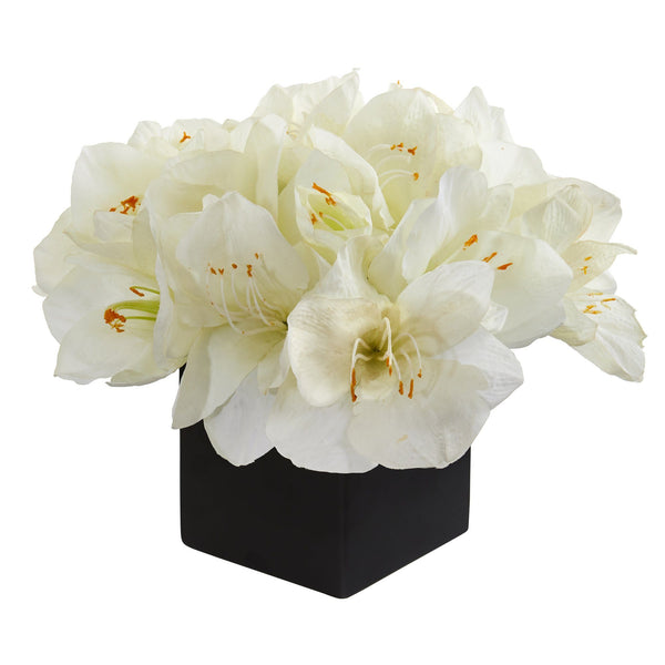 9” Amaryllis Artificial Arrangement in Black Vase
