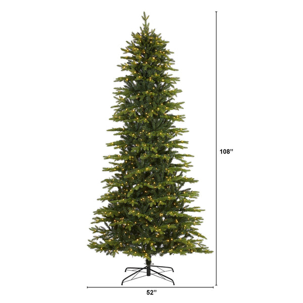 9’ Belgium Fir “Natural Look” Artificial Christmas Tree with 800 Clear LED Lights