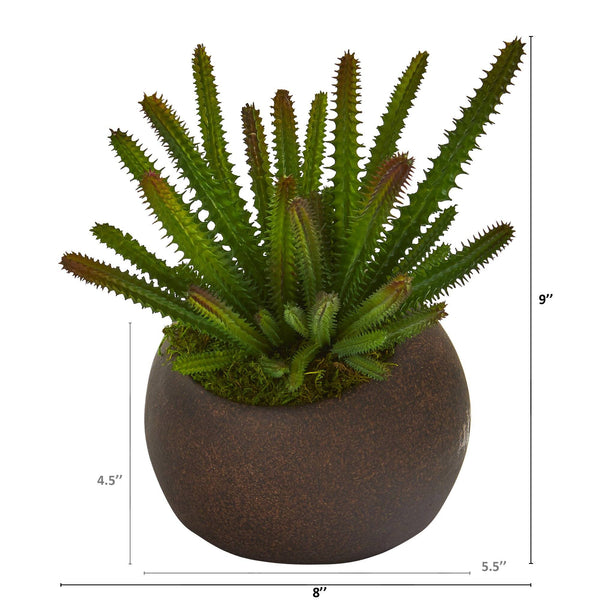 9” Cactus Succulent Artificial Plant in Stone Planter