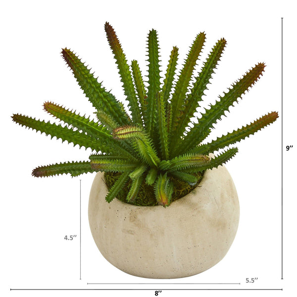 9” Cactus Succulent Artificial Plant in Stone Planter