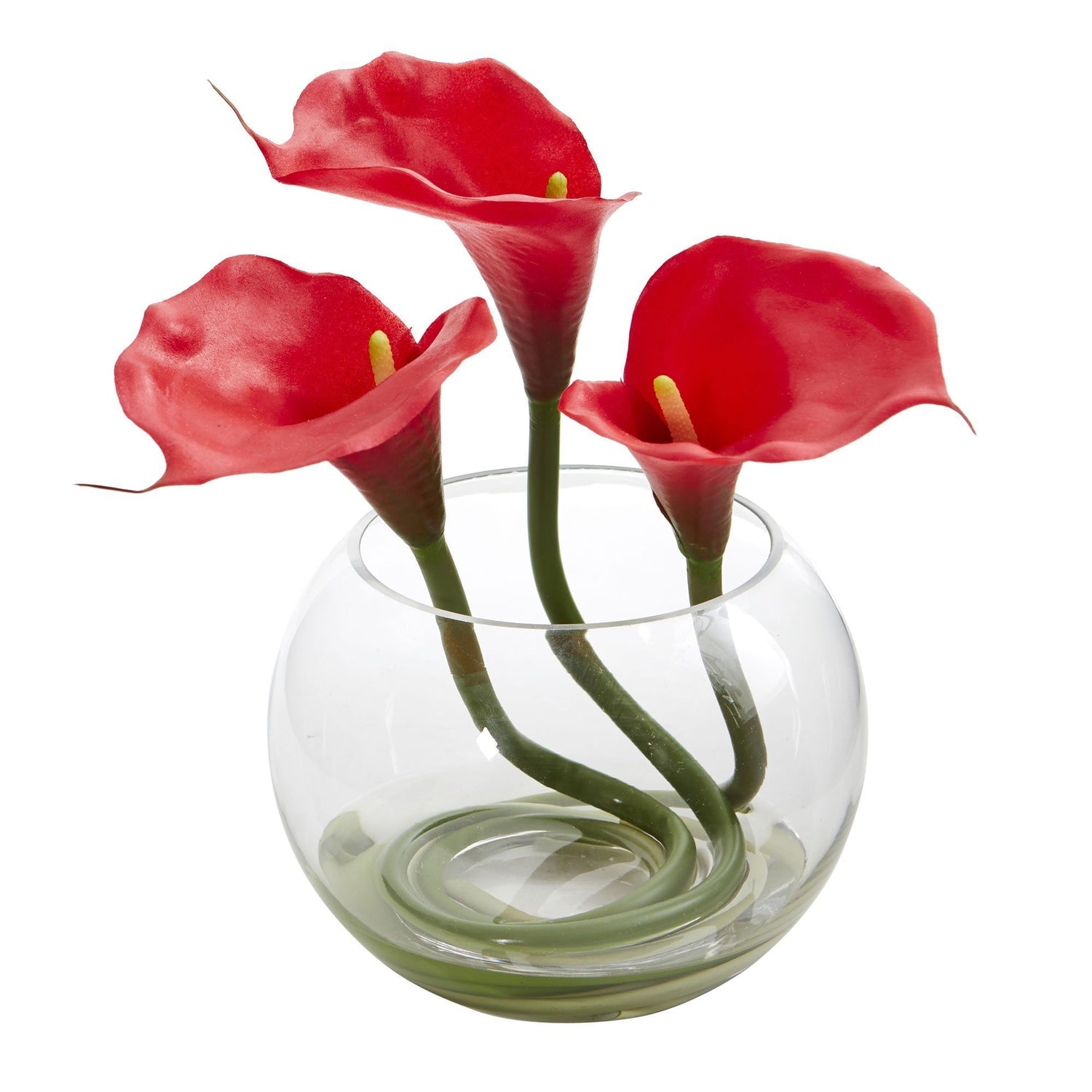 9’’ Calla Lily Artificial Arrangement in Rounded Glass Vase