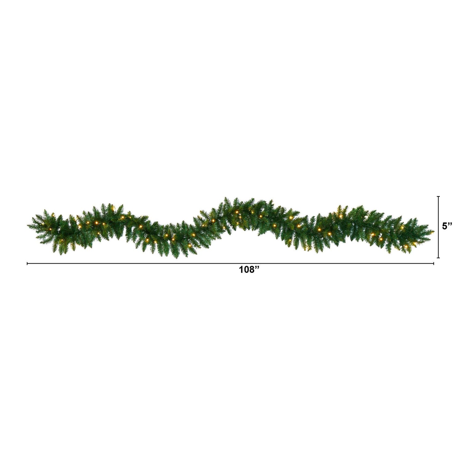 9’ Christmas Pine Artificial Garland with 50 Warm White LEDs Lights