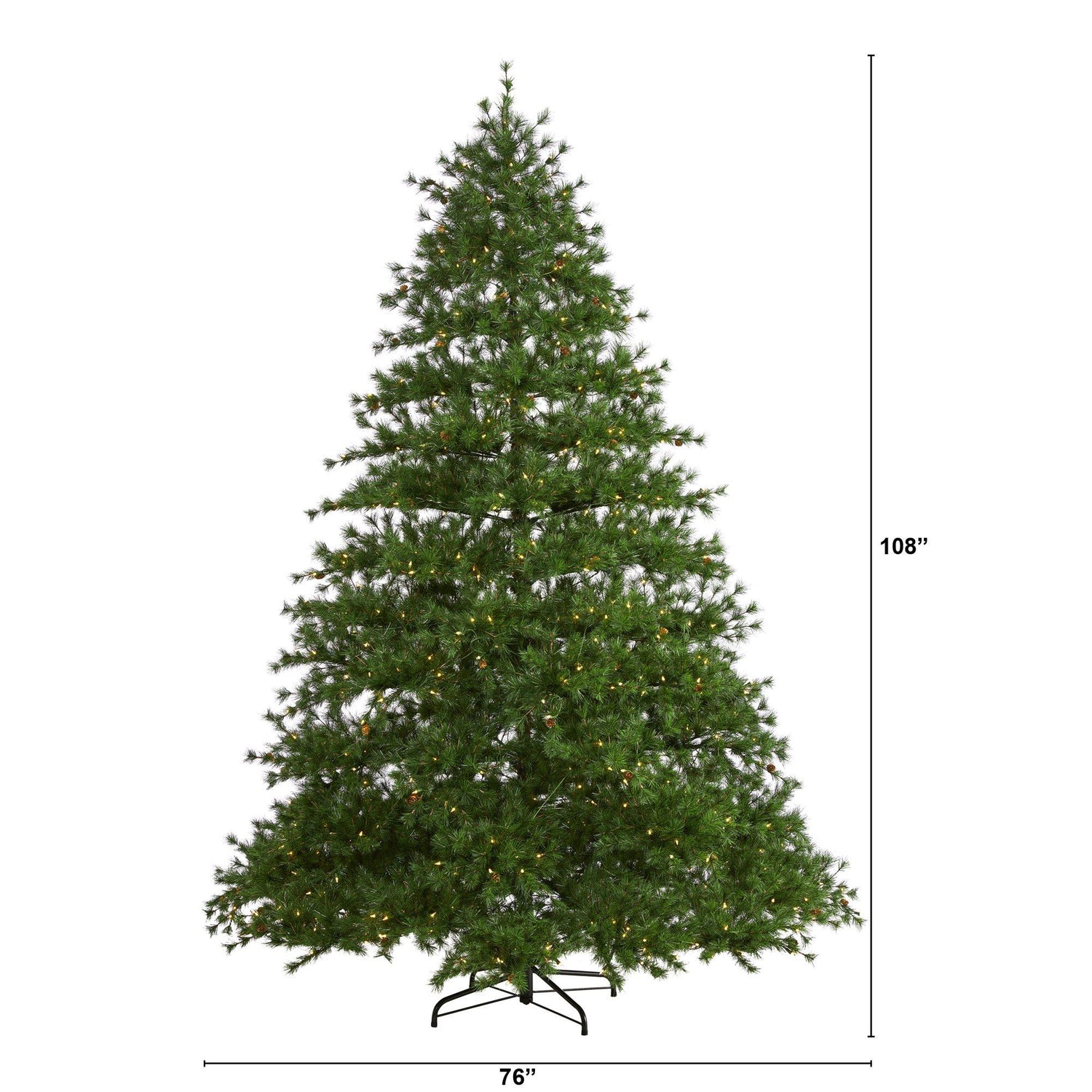 9’ Colorado Mountain Pine Artificial Christmas Tree with 650 Clear Lights, 3197 Bendable Branches and Pine Cones