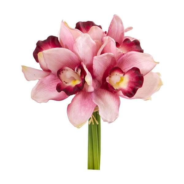 9” Cymbidium Orchid Artificial Flower Bundle (Set of 6)