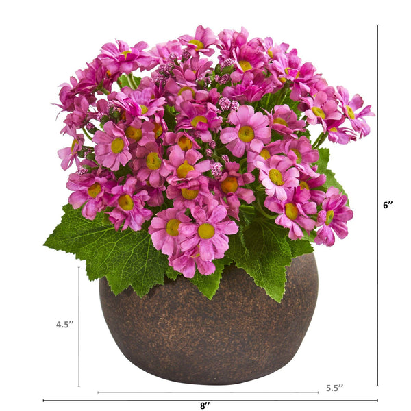 9” Daisy Artificial Plant in Stone Brown Planter