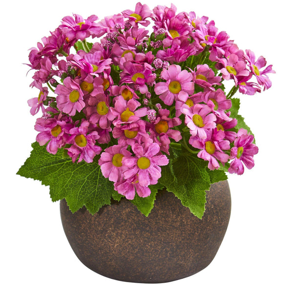 9” Daisy Artificial Plant in Stone Brown Planter