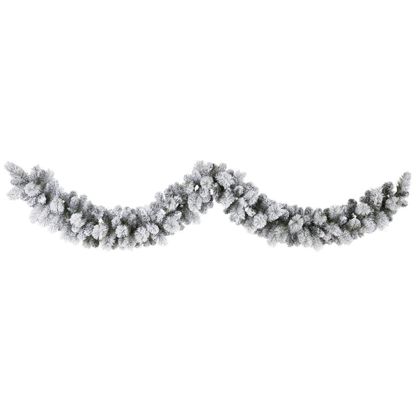 9’ Flocked Christmas Artificial Garland with 180 Bendable Branches