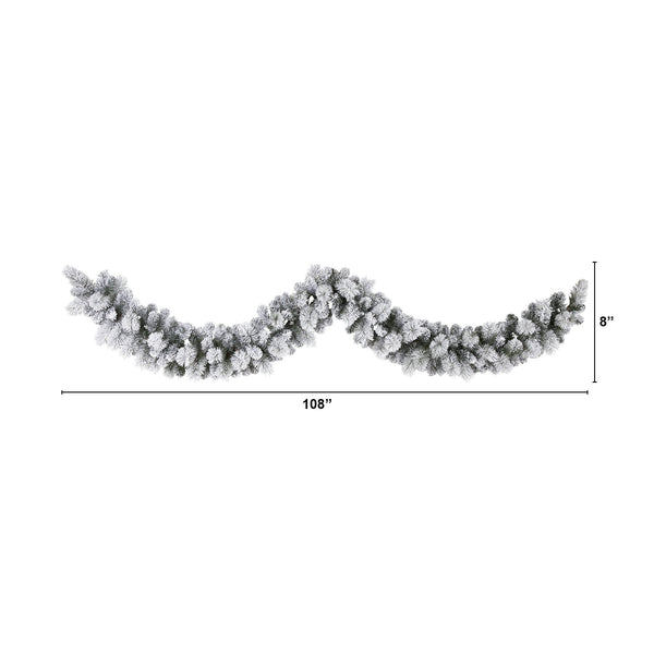 9’ Flocked Christmas Artificial Garland with 180 Bendable Branches