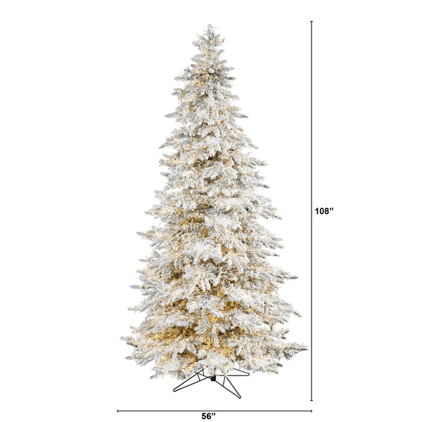 9' Flocked Grand Northern Rocky Fir Artificial Christmas Tree with 8208 Warm Cluster (Multifunction) LED Lights and 1818 Bendable Branches