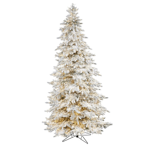 9' Flocked Grand Northern Rocky Fir Artificial Christmas Tree with 8208 Warm Cluster (Multifunction) LED Lights and 1818 Bendable Branches