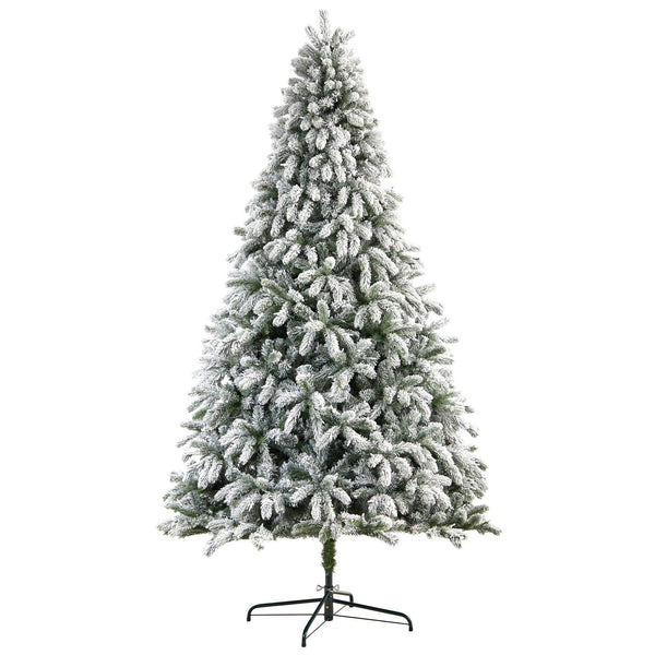 9’ Flocked South Carolina Spruce Christmas Tree with 850 Clear Lights and 2329 Bendable Branches