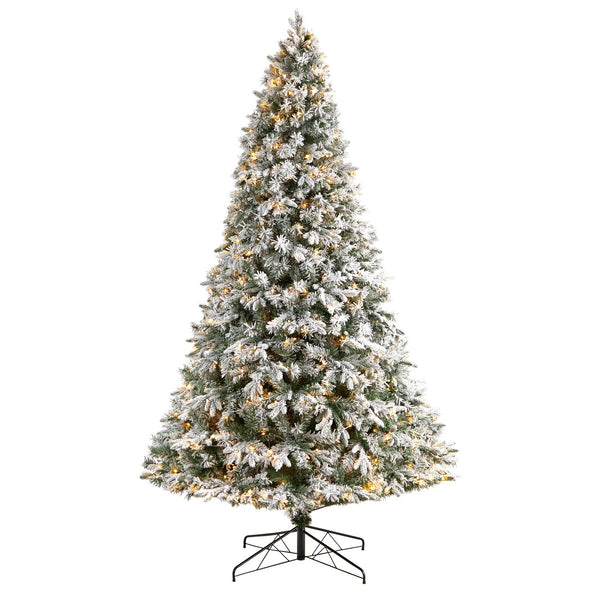 9' Flocked Vermont Mixed Pine Christmas Tree with 650 LED Lights and 1960 Bendable Branches