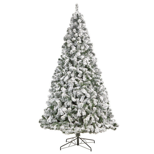 9' Flocked West Virginia Fir Christmas Tree with 650 Clear LED Lights and 1320 Bendable Branches