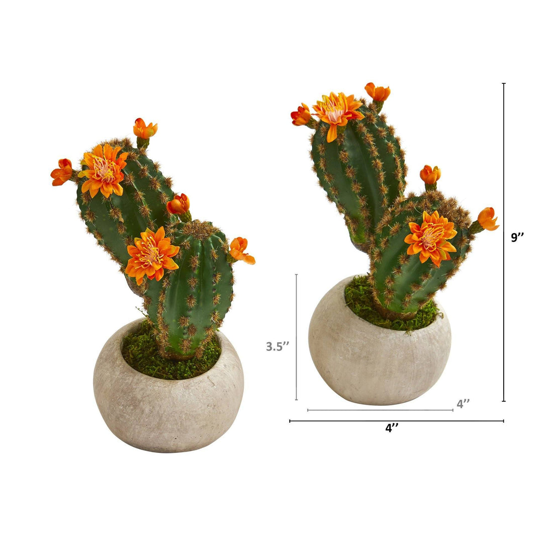 artificial succulent plants cactus 9” Flowering Cactus Succulent Artificial Plant in Stone Planter (Set of 2)