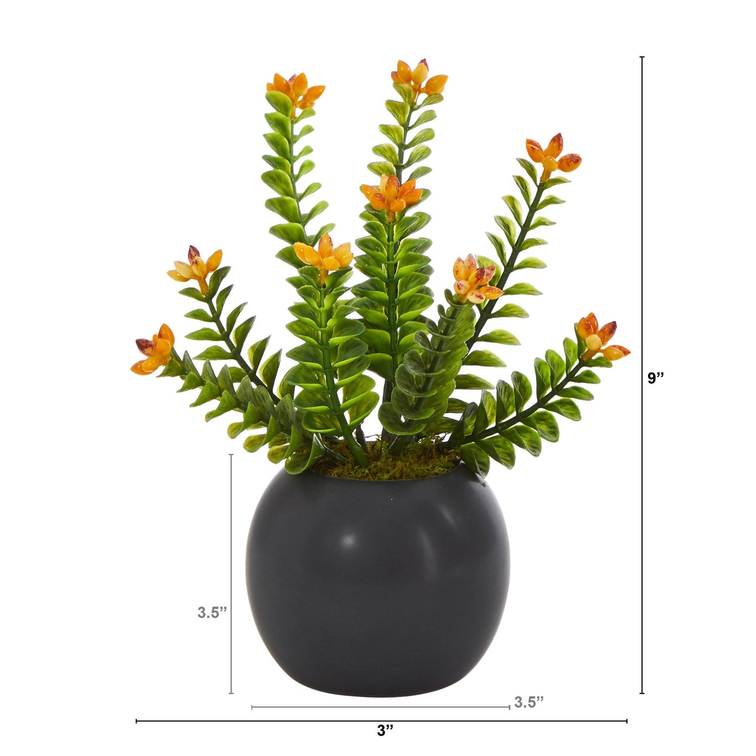 9” Flowering Sedum Succulent Artificial Plant in Black Planter