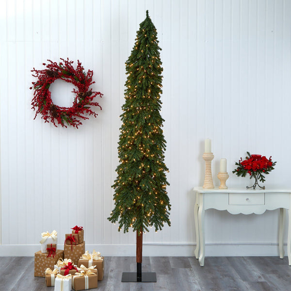 9’ Grand Alpine Artificial Christmas Tree with 600 Clear Lights and 1183 Branches on Natural Trunk