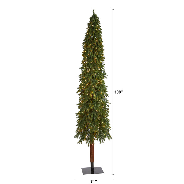 9’ Grand Alpine Artificial Christmas Tree with 600 Clear Lights and 1183 Branches on Natural Trunk