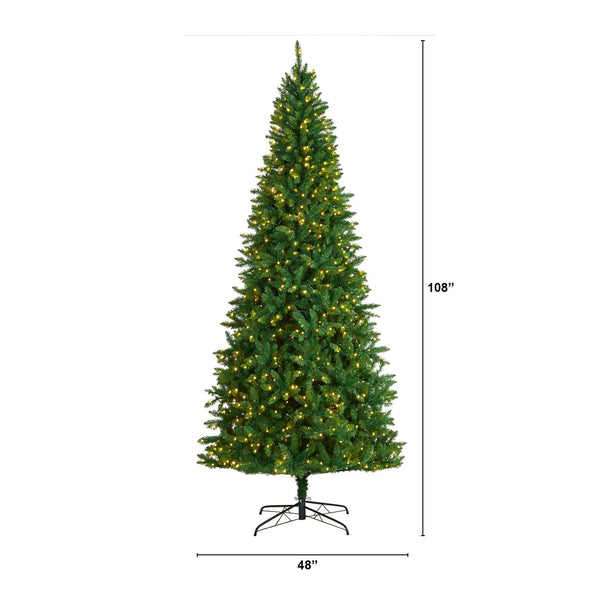 9’ Green Valley Fir Artificial Christmas Tree with 800 Clear LED Lights and 2093 Bendable Branches
