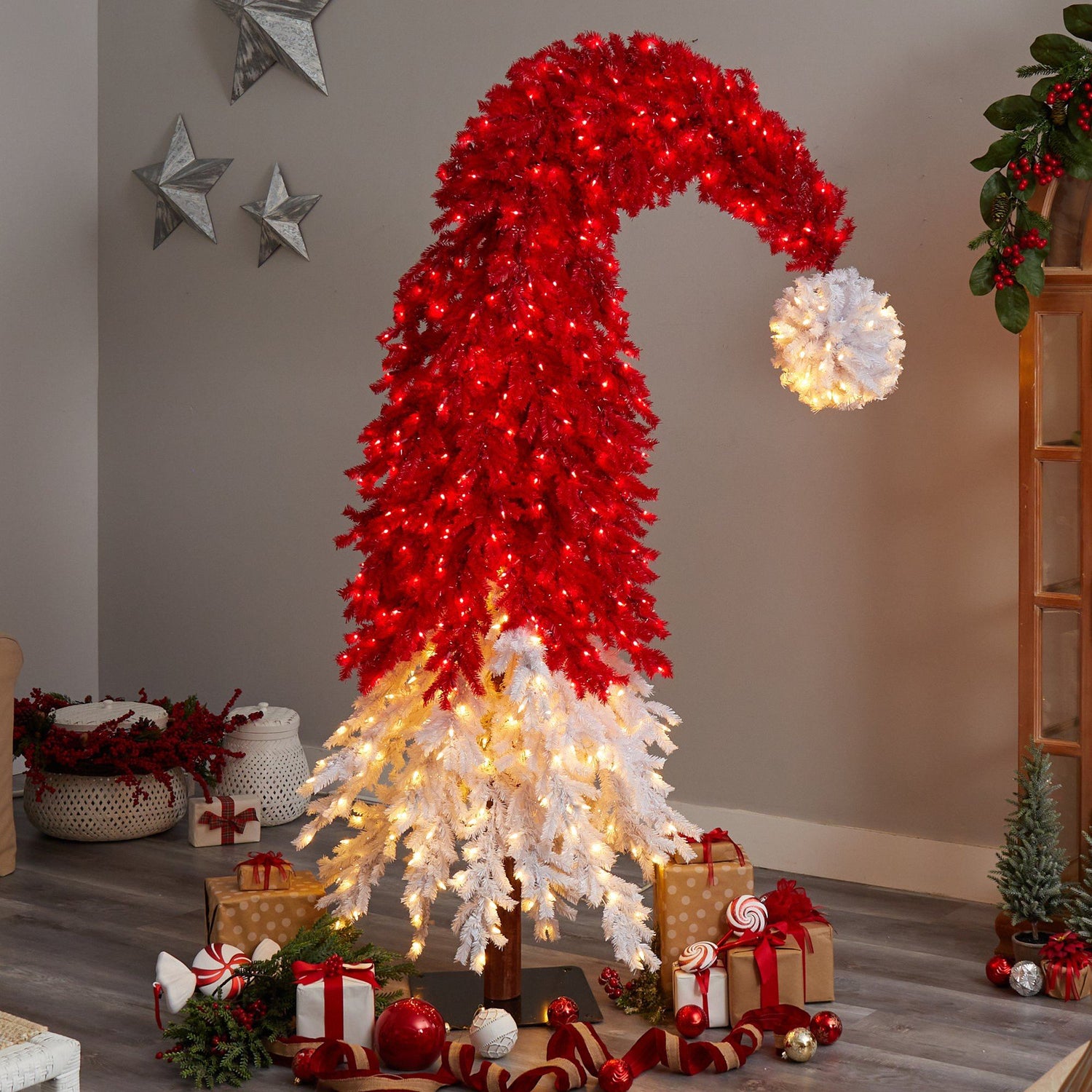 LED Ceramic Christmas Tree with Santa Hat