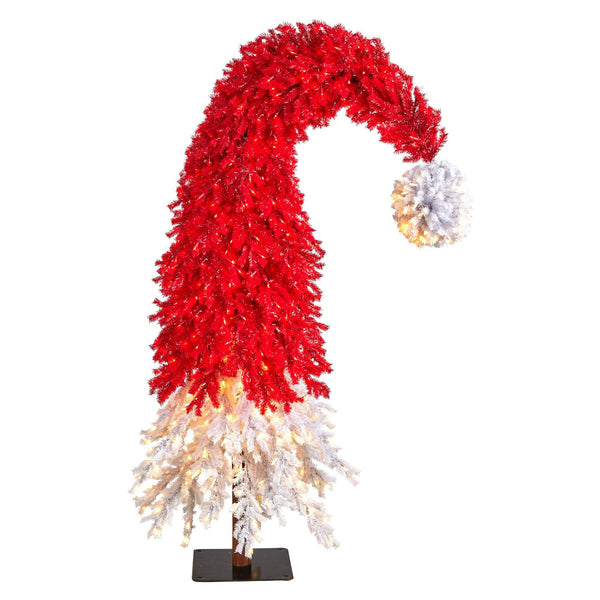 9’ Holiday Red Santa’s Hat Christmas Tree with 600 LED lights and 1992 Bendable Branches