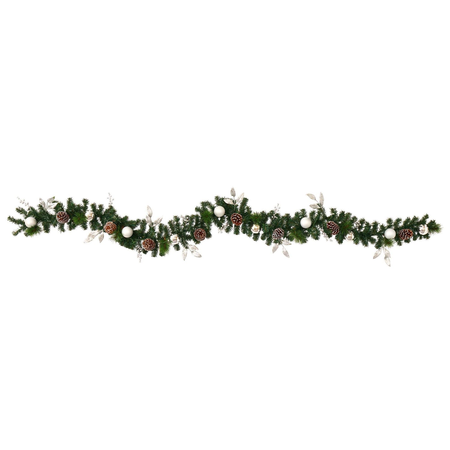 9’ Ornament and Pinecone Artificial Christmas Garland with 50 Clear LED Lights