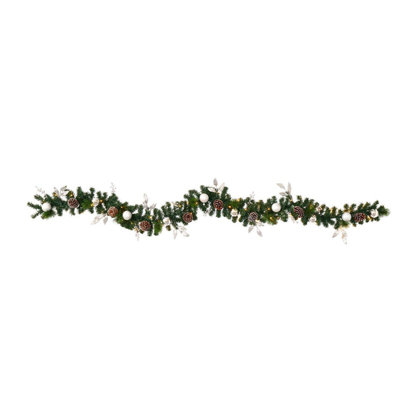 9’ Ornament and Pinecone Artificial Christmas Garland with 50 Clear LED Lights