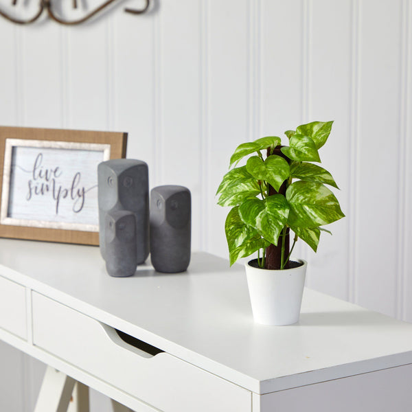 9” Artificial Pothos Plant in White Planter (Real Touch)
