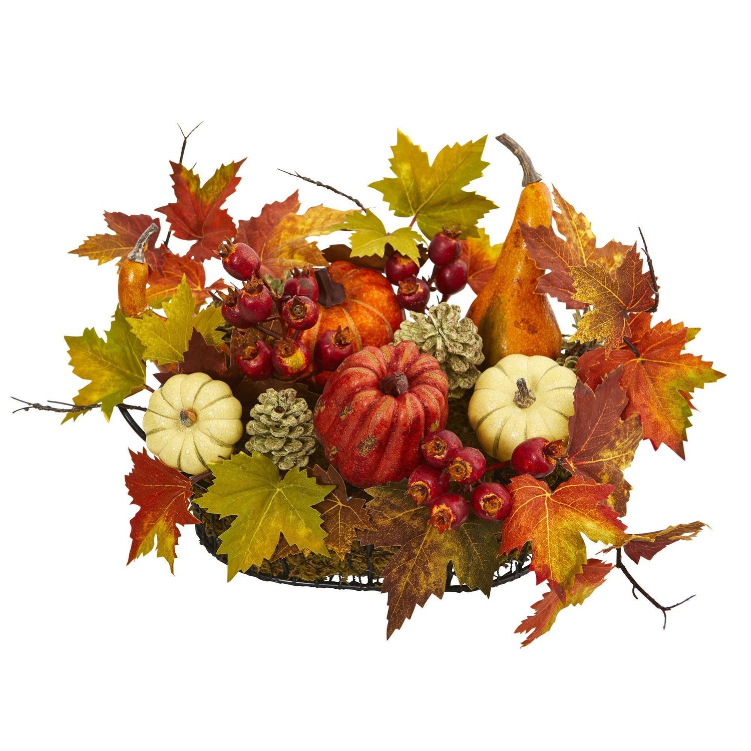 9" Pumpkin, Gourd, Berry and Maple Leaf Artificial Arrangement"