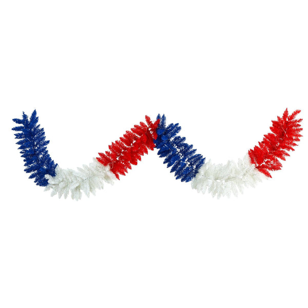 9’ Red, White and Blue “Americana” Artificial Garland with 50 Warm LED Lights