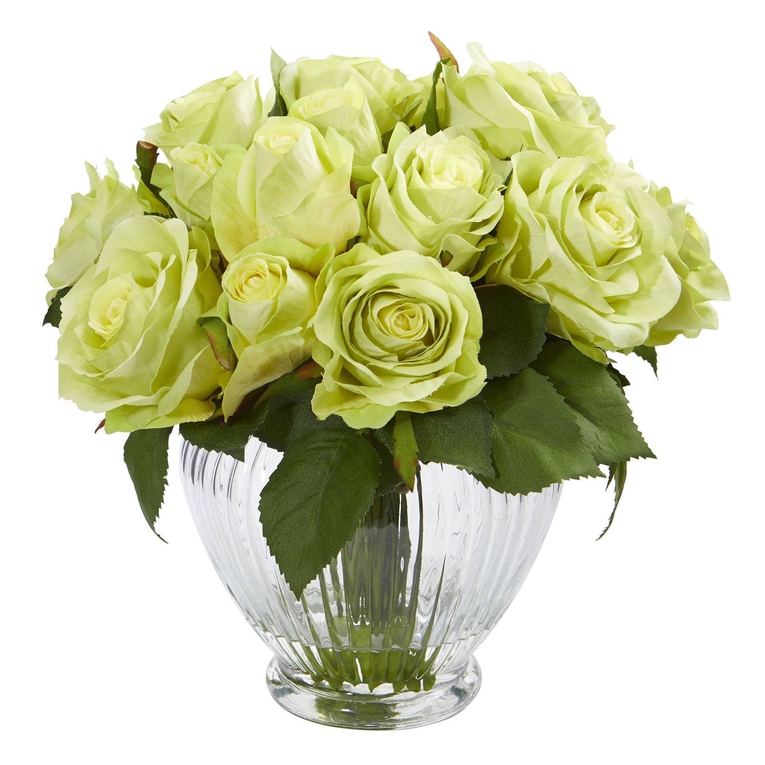9” Rose Artificial Floral Arrangement in Elegant Glass Vase
